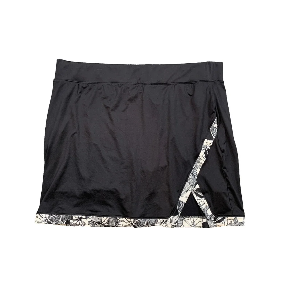 Stella Parker Skort Womens 2XL Black White Floral Trim Side Slit Pull On Lined